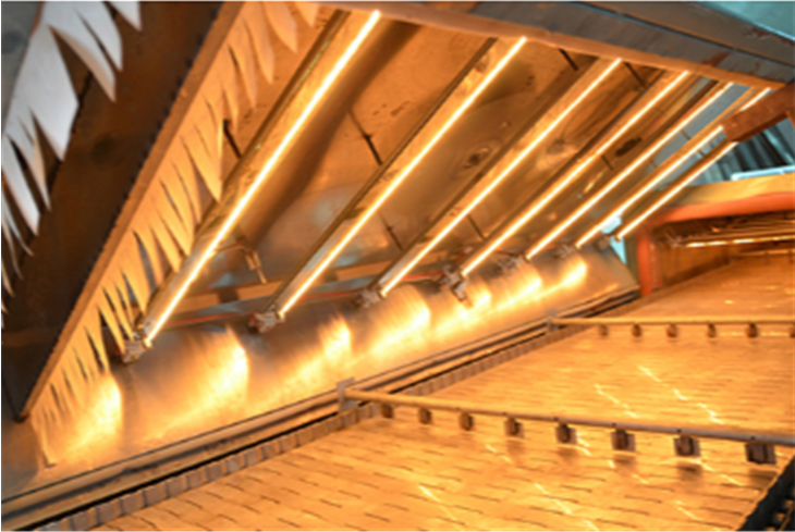 fast response infrared tube for rotary oven